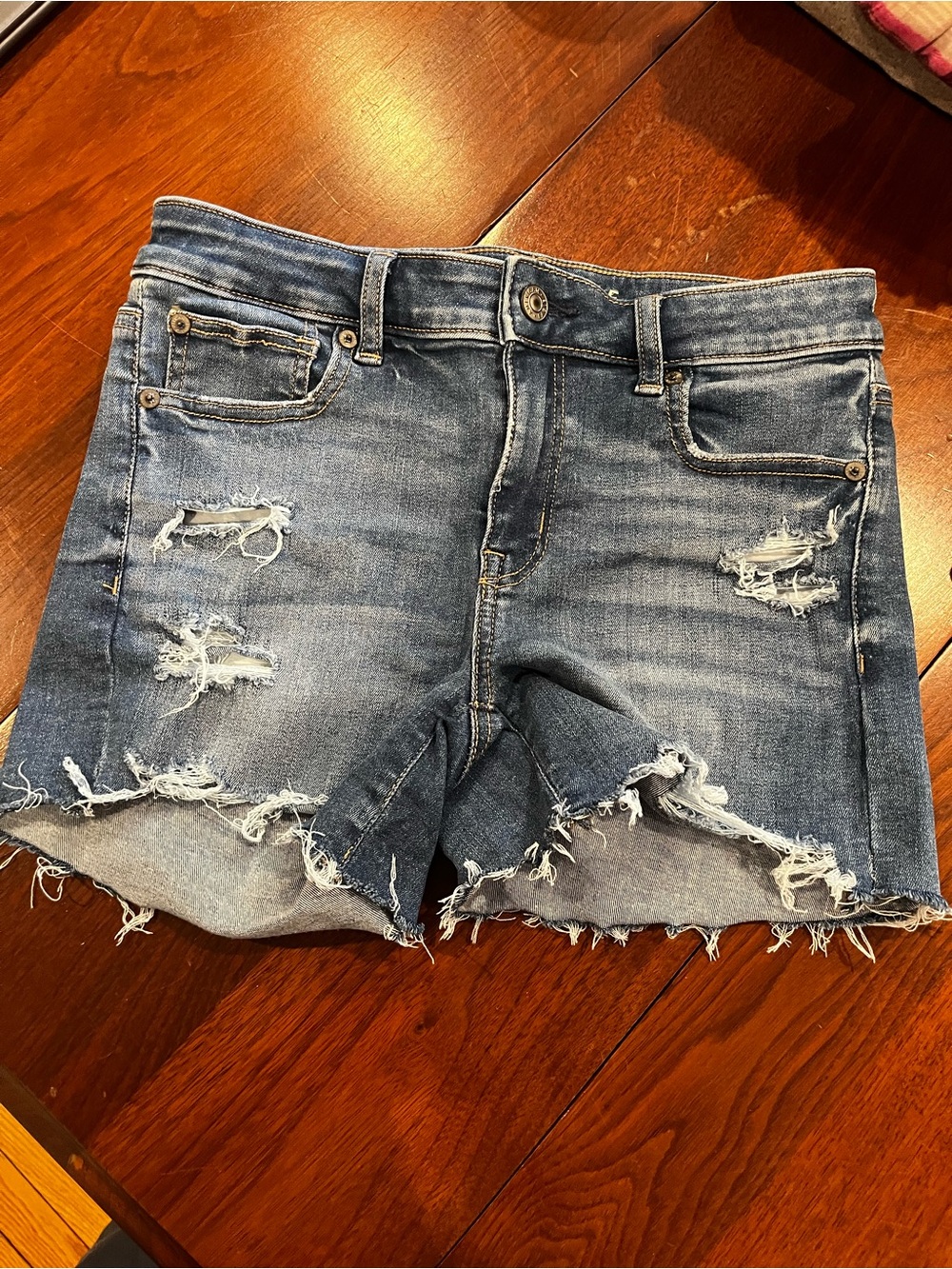 American Eagle Outfitters Distressed Dark Blue Denim Cutoff Shorts